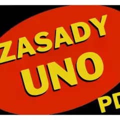 Napis "ZASADY UNO PDF" na czerwonym tle.