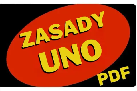 Napis "ZASADY UNO PDF" na czerwonym tle.