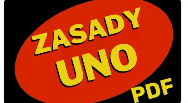 Napis "ZASADY UNO PDF" na czerwonym tle.